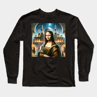 Mona Lisa's Ramadan Reflection: Cultural Fusion Long Sleeve T-Shirt